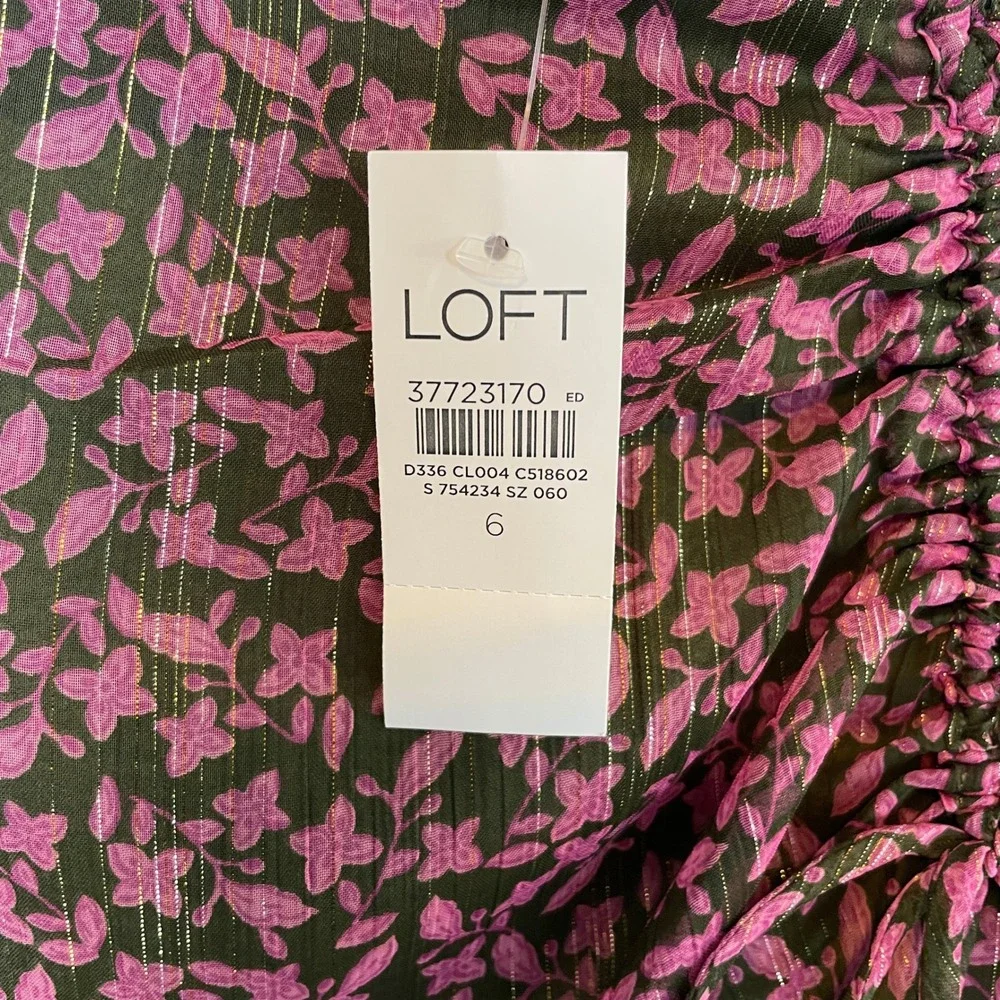 LOFT Skirt Women's Size 6 Pink Floral Ruched Sheer Lined Midi Career Casual - Picture 6 of 6